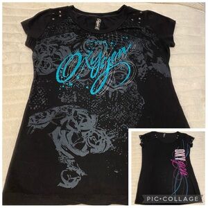 2 QTY BUNDLE Black T-Shirts and with Pink and Blue Design-LG & XLG